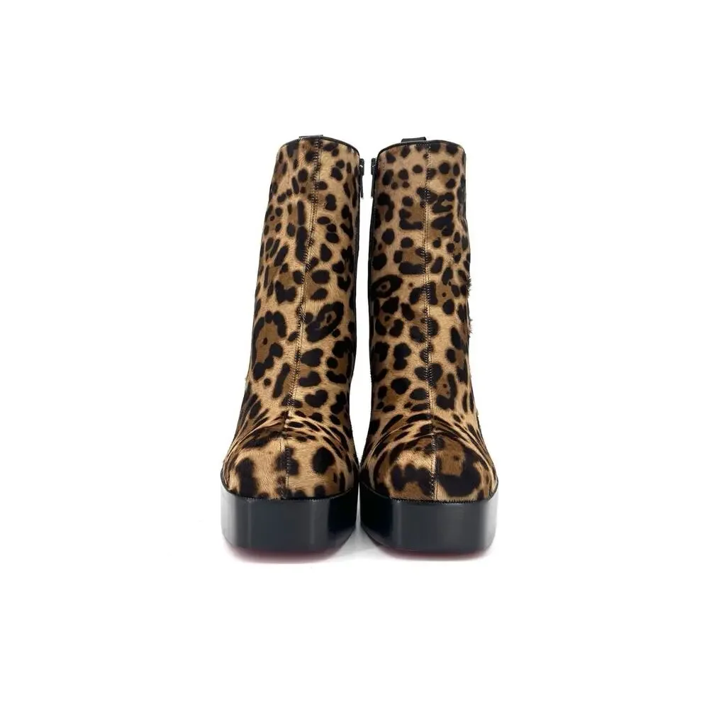NEW Christian Louboutin Stage 110 Ponyhair Leopard Print Platform Boots 42